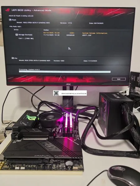 Asus Strix X870 AM5 processzor foglalat csere után alaplap működés közbeni tesztelése és ellenőrzése