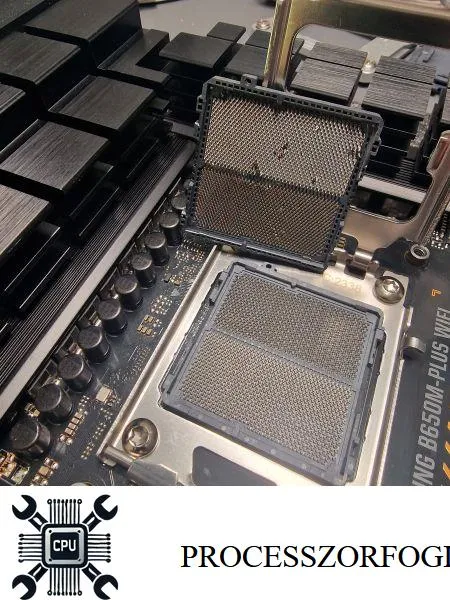Asus Tuf AM5 új és régi, sérült processzor foglalat Új, hibátlan AM5 CPU foglalat az Asus TUF Gaming B650 alaplapon csere után